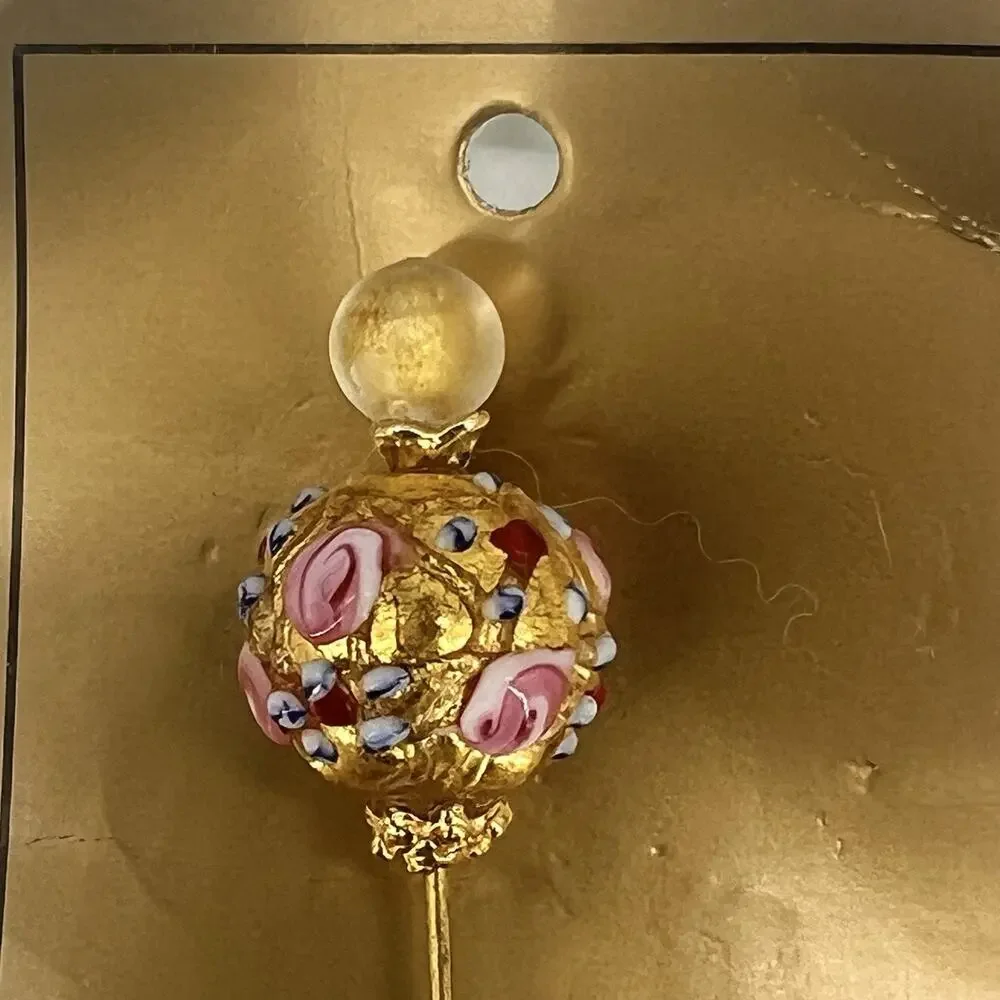 Handmade Murano Glass Hat Pin Gold Foil Floral Venetian Italy Art Glass Vintage